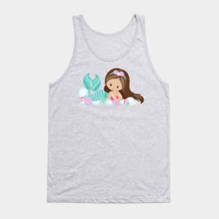 Little Mermaid, Cute Mermaid, Shells, Brown Hair Tank Top